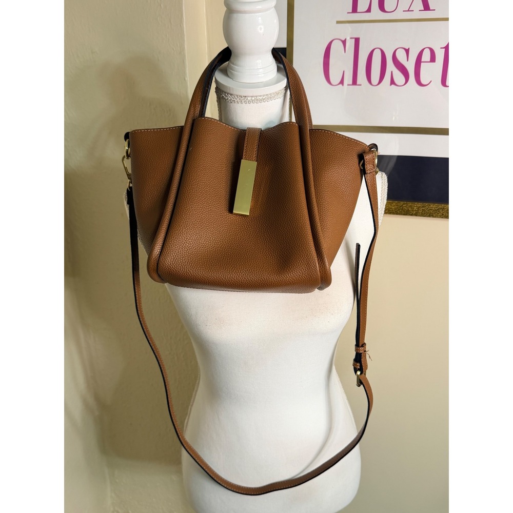 BCBGeneration Cognac Brown Pebbled Vegan Leather Crossbody Satchel Bag Gold Tone